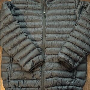 Cabelas Puffer Jacket Mens Medium Black Duck Down Filled Coat Full Zip Lightwght